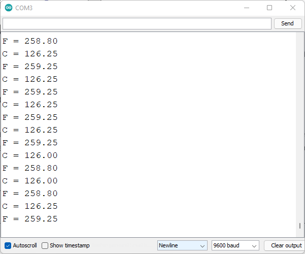 Exemple de moniteur série de thermocouple de type J