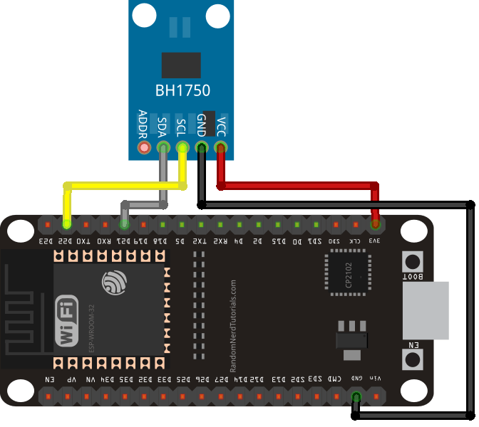 ESP32 avec capteur de lumière ambiante BH1750 8 Circuit de schéma de câblage ESP32 BH1750