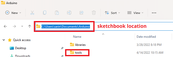 création d'un dossier d'outils dossier de carnet de croquis SPIFFS