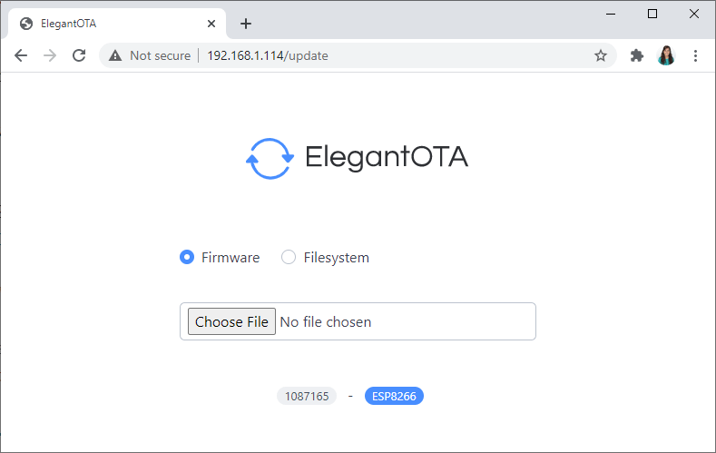 Page de mise à jour ElegantOTA asynchrone ESP8266