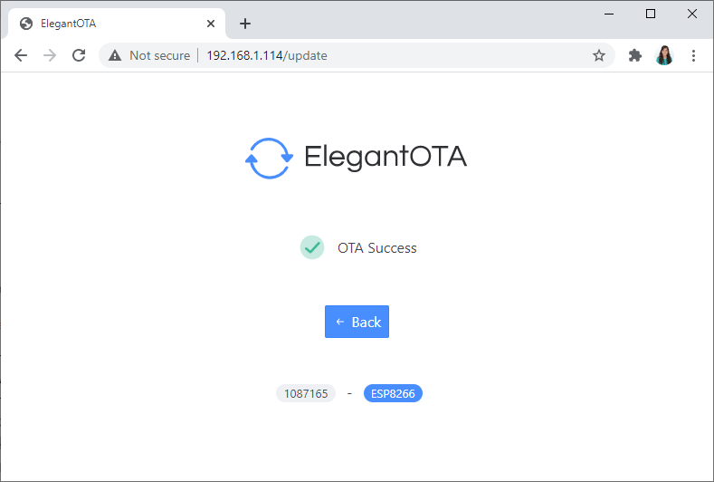ESP8266 Télécharger un nouveau firmware Succès OTA élégant