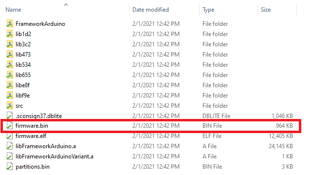 Répertoire de fichiers de la corbeille du micrologiciel VS Code PlatformIO