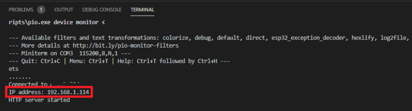 Code VS avec PlatformIO Obtenir l'adresse IP de la carte