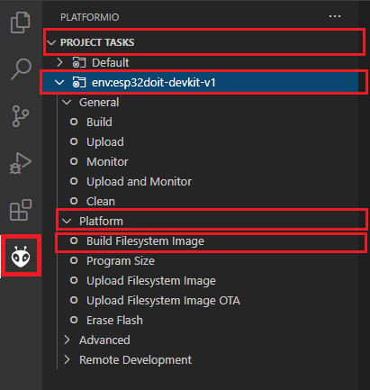 Construire une image de système de fichiers VS Code PlatformIO ESP32