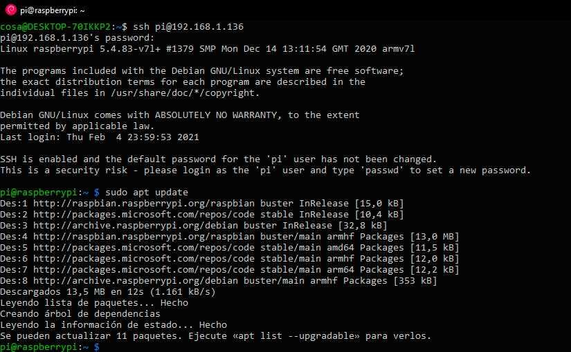 Apt update con los repositorios de microsoft en Raspberry Pi OS
