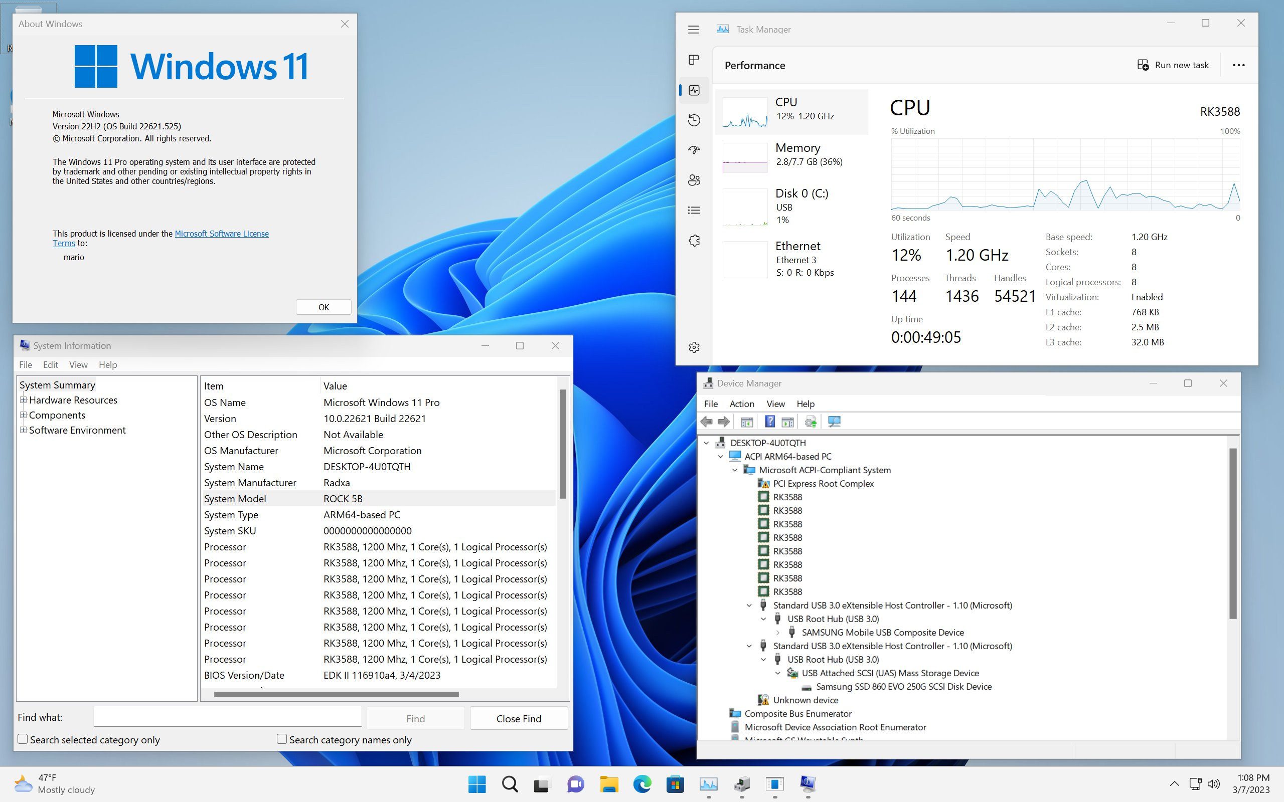 Windows 11 montré pour fonctionner sur Rock 5B Arm SBC (Rockchip RK3588)