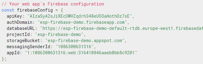 sauvegarde de la copie de la configuration de l'objet firebaseConfig