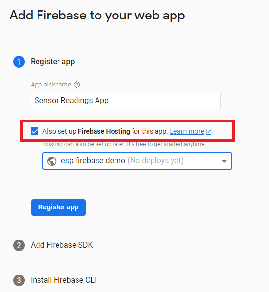 Firebase Ajouter une application Web à l'hébergement de projet