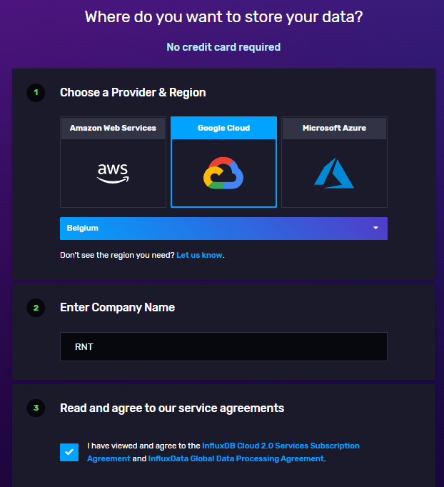 InfluxDB sélectionne le fournisseur