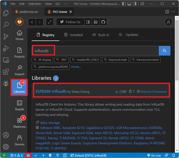 Installer la bibliothèque InfluxDB VS Code