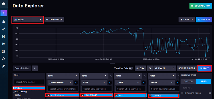 Explorateur de données InfluxDB ESP8266