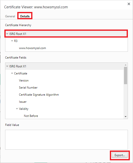 Détails SSL du certificat de site Web de Google Chrome