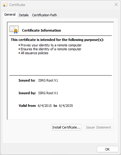 Informations sur le certificat SSL du certificat de site Web Google Chrome développées