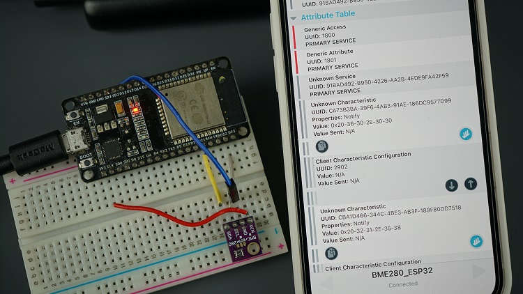 Serveur ESP32 BLE connecté à l'application nRF Connect