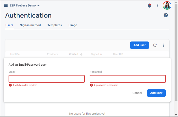 Authentification Firebase Ajouter un utilisateur avec e-mail et mot de passe
