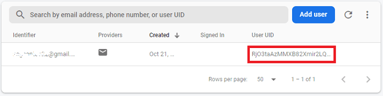 Tableau des utilisateurs Firebase