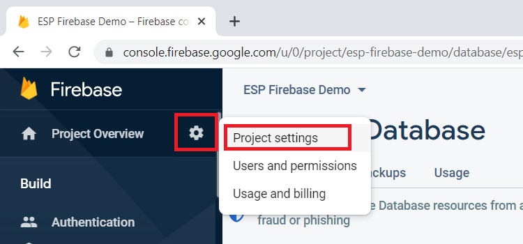 Paramètres du projet Firebase