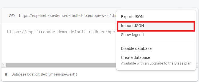 Importation JSON de la base de données en temps réel Firebase