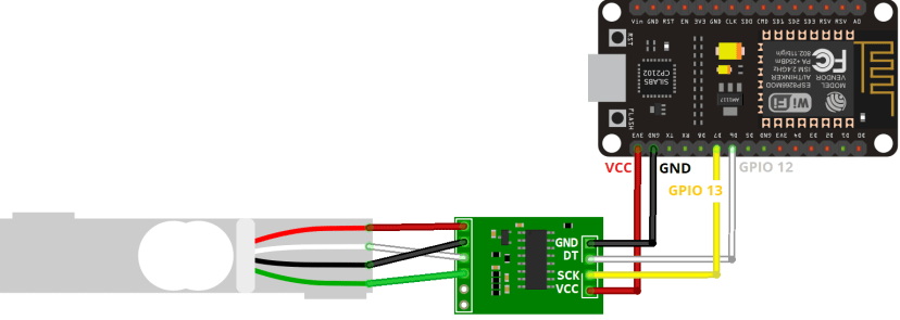 ESP8266 NodeMCU avec cellule de charge et amplificateur HX711 (balance numérique) 12 Schéma de câblage ESP8266 avec cellule de charge HX711