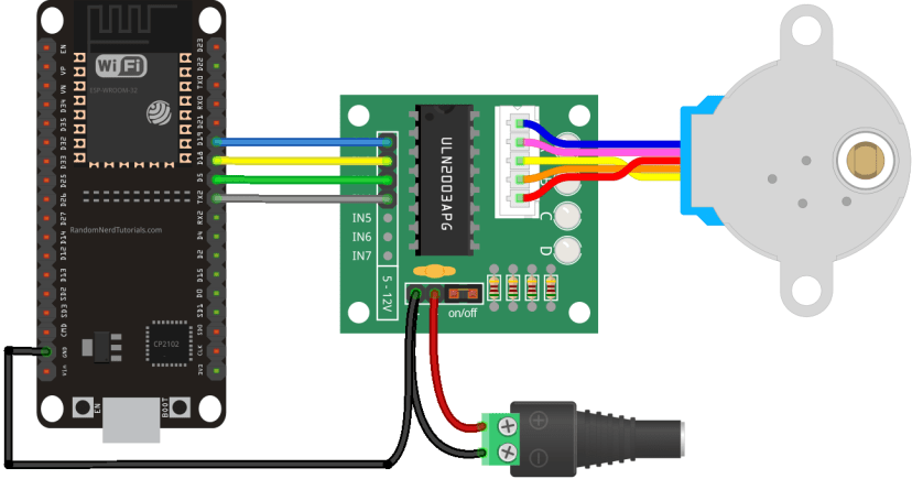 ESP32 avec moteur pas à pas 28BYJ-48 et schéma de câblage ULN2003A