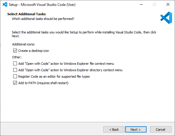 Étape 2 de l'assistant d'installation de Microsoft Visual Studio Code VS Code