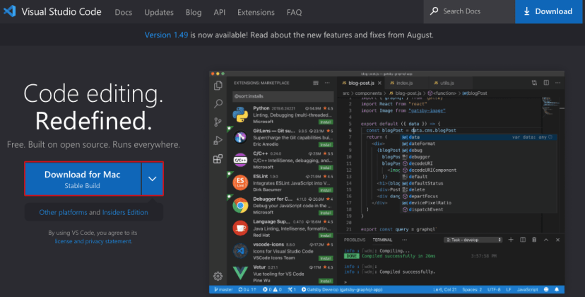 Page de téléchargement de Microsoft Visual Studio Code VS Code pour Mac OS X