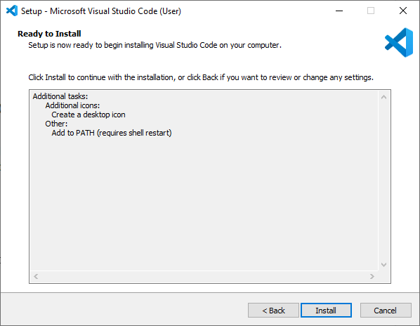 Étape 3 de l'assistant d'installation de Microsoft Visual Studio Code VS Code
