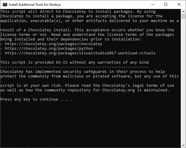 Installez NodeJS Installez la fenêtre de terminal des outils nécessaires.