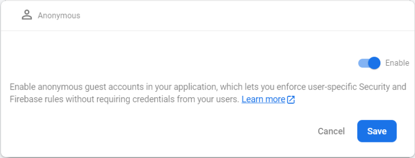 Configurer le projet Firebase pour les méthodes d'authentification ESP32 et ESP8266 Utilisateur anonyme