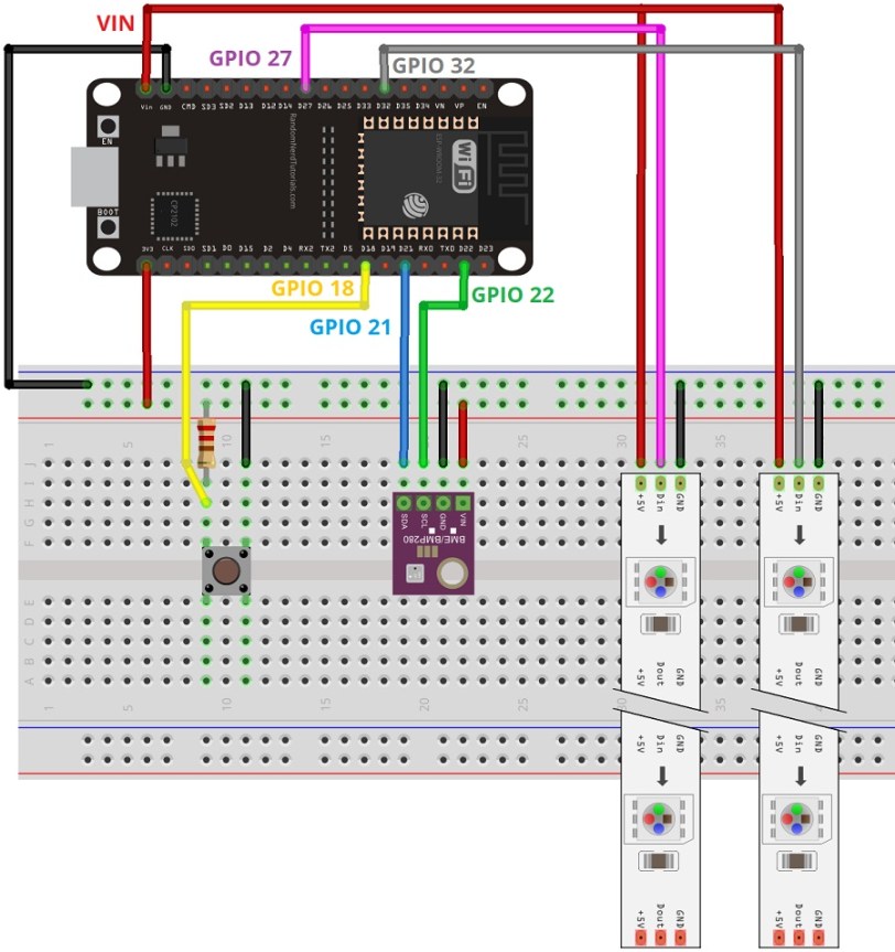 Indicateur d'état ESP32 Bouclier de capteur LED RVB Bouclier Diagramme de planche à pain