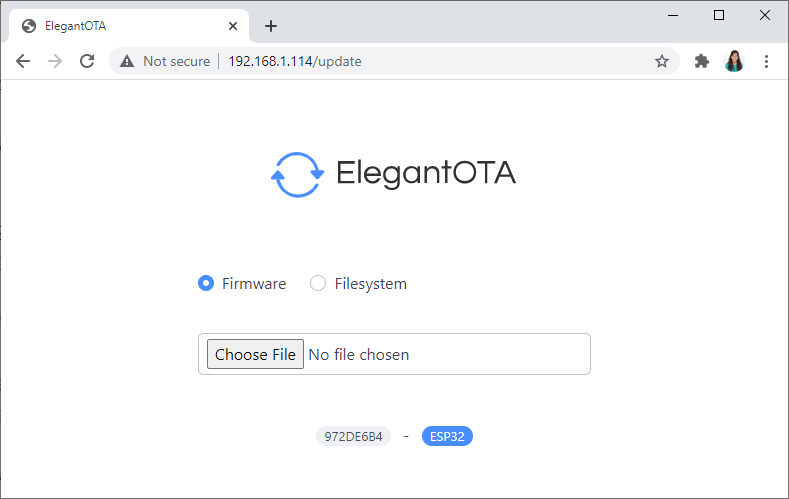 Page de mise à jour asynchrone ElegantOTA