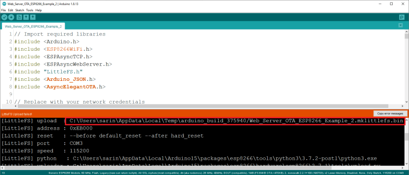 Obtenir le chemin du fichier LittleFS Bin ESP8266