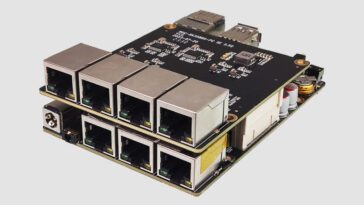 EXT-2.5GE-RK3588-RT est une carte d'extension Ethernet quadruple 2,5GbE pour ROC-RK3588-RT SBC
