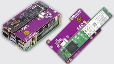 The Mcuzone MPS2280 M.2 NVME HAT for Raspberry Pi 5 supports 2280 SSDs and uniquely allows for 22110 SSDs to be attached using zip ties.