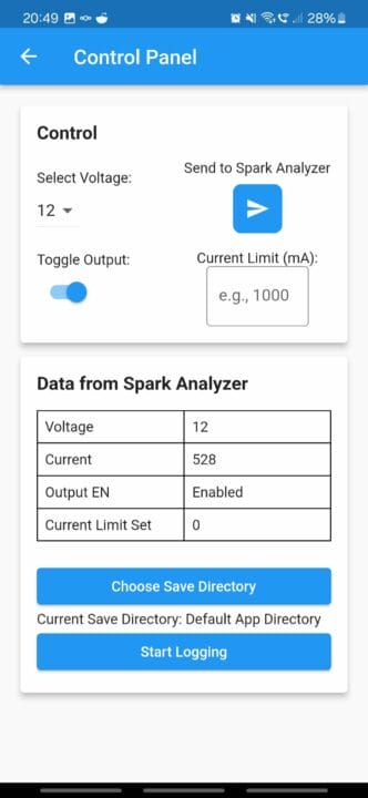 application mobile pour analyseur d'étincelles 