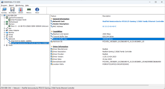 MINIX Z100-0dB 2,5 GbE HWiNFO64