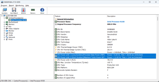 Limite de puissance du processeur Intel N100 1 2