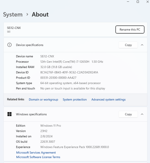 Beelink SEi12 i7-12650H Windows 11 Pro à propos du système Beelink SEi12 i7-12650H Windows 11 Pro à propos du système