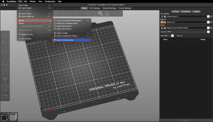 Ensemble de configuration d'importation PrusaSlider Ensemble de configuration d'importation PrusaSlider