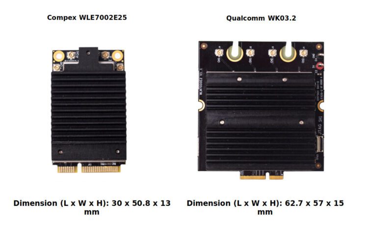 Compex WLE7002E25 est un module WiFi 7 double bande double simultané de taille mini PCIe standard (sponsorisé) 1 Compex WLE7002E25 vs Qualcomm WK03.2 WiFi 7 mini PCIe module