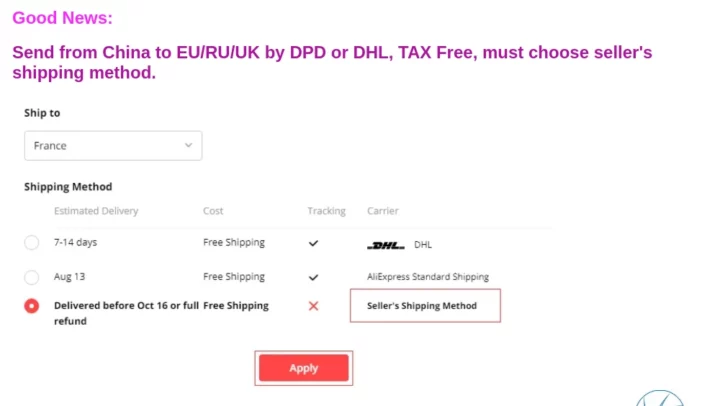 Aliexpress hors taxe Europe
