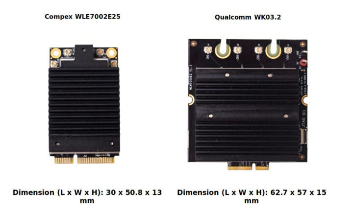 Compex WLE7002E25 contre Qualcomm WK03.2 WiFi 7 mini module PCIe Compex WLE7002E25 contre Qualcomm WK03.2 WiFi 7 mini module PCIe