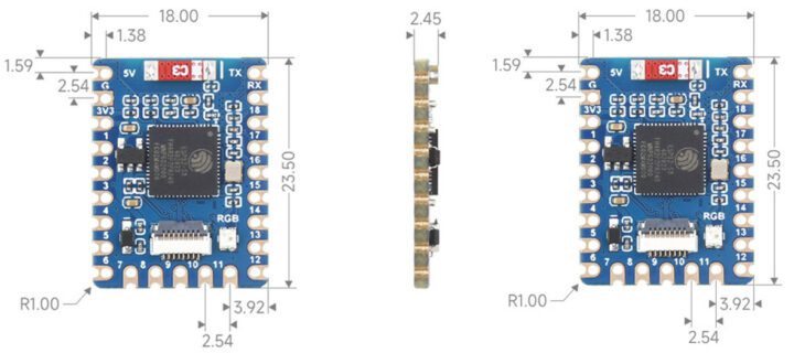 Dimensions de la mini carte de développement ESP32 S3 Dimensions de la mini carte de développement ESP32 S3