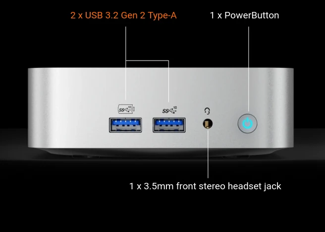 Bouton d'alimentation audio USB du panneau avant du GEEKOM A7