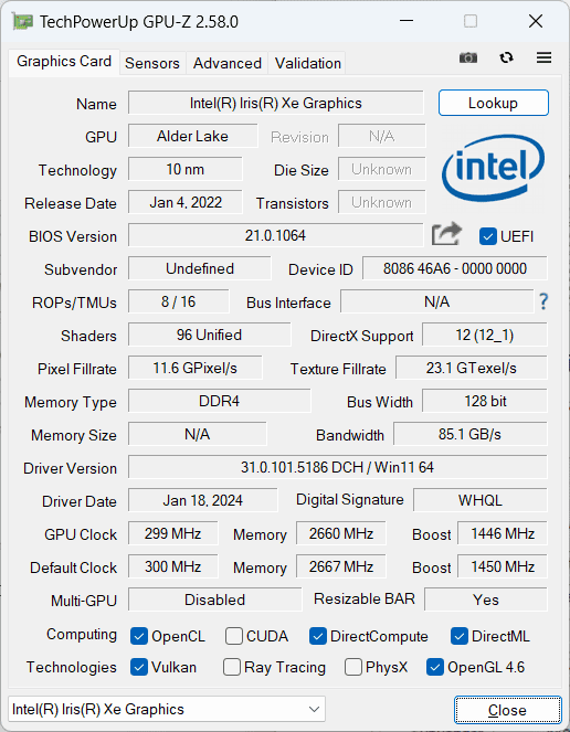 Carte graphique Intel UHD GPU-Z Carte graphique Intel UHD GPU-Z