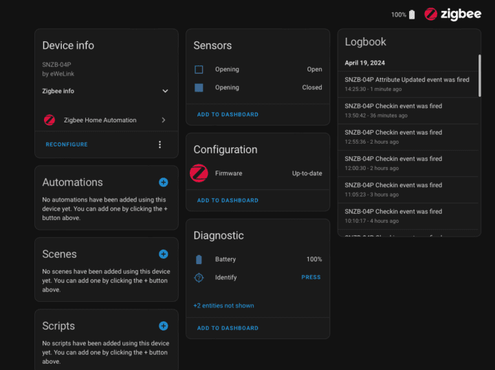 Sonoff SNZB 04P ZHA Sonoff SNZB-04P ZHA