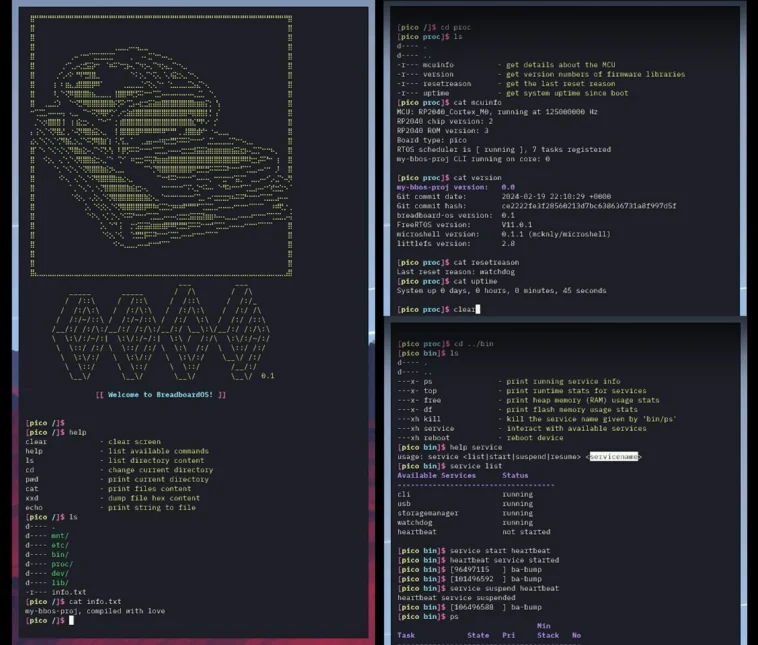 Le micrologiciel BreadboardOS pour le Raspberry Pi RP2040 comprend un terminal de type Linux 1 BreadboardOS Raspberry Pi Pico
