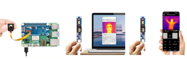 Le chapeau de caméra d'imagerie thermique Waveshare est connecté au RPi et USB se connecte au PC et à Android Le chapeau de caméra d'imagerie thermique Waveshare est connecté au RPi et USB se connecte au PC et à Android