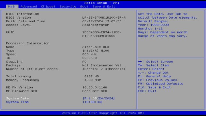 LattePanda dans le BIOS