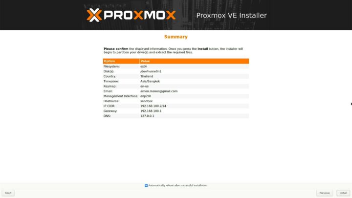 Test d'installation de Proxmox